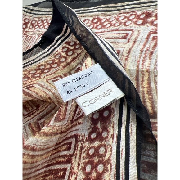 Vintage Casual Corner 100% Silk Twill Scarf Lightweight Brown Tribal Neck Wrap - Picture 4 of 6